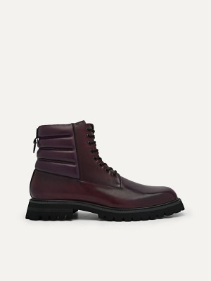 Dark Purple Men's Pedro Jay Leather Boots | CHWVAF-905