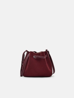 Dark Red Women's Pedro Helix Leather Bucket Bags | XYROKI-406