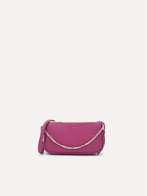 Fuchsia Women's Pedro Leather Chain Detailed Shoulder Bags | MKDQBO-781