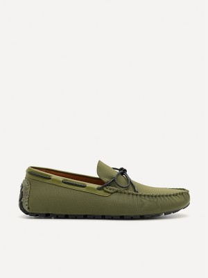 Green Men's Pedro Bow Moccasins | XCSAOW-247