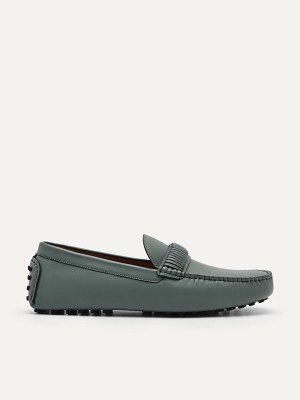 Green Men's Pedro Kent Leather Moccasins | UEZFAT-568