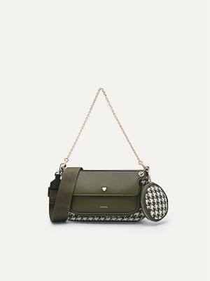 Green Women's Pedro Dilone Houndstooth Double Flap Shoulder Bags | EARFDH-720