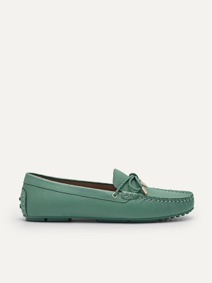 Green Women's Pedro Yasmin Leather Bow Moccasins | RYCAWX-840