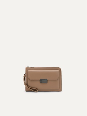 Grey Brown Men's Pedro Henry Leather Clutch Bag | SLPNUX-251