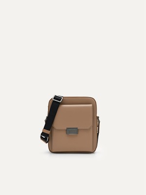 Grey Brown Men's Pedro Henry Leather Sling Bag | DIHJNQ-386