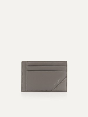 Grey Brown Men's Pedro Leather Card Holder | MLCWVE-853