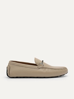 Grey Brown Men's Pedro Robert Leather Moccasins | OMCNRX-950