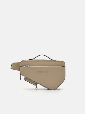 Grey Brown Men's Pedro Taper Sling Bag | OSGNJE-587