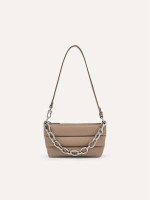 Grey Brown Women's Pedro Chain Link Textured Wallet | GUXCHA-026