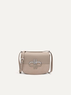 Grey Brown Women's Pedro Icon Leather Shoulder Bags | CHLRKG-457