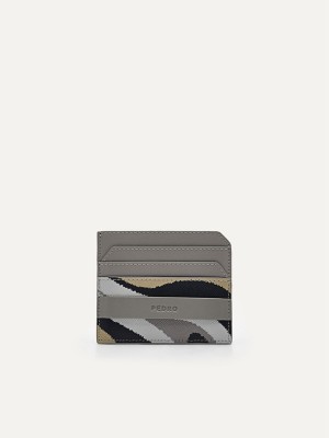 Grey Men's Pedro Embossed Leather Card Holder | XJALMU-913