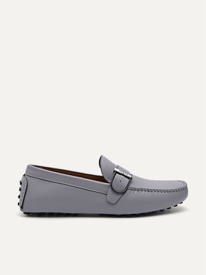 Grey Men's Pedro Leather Driving with Adjustable Strap Moccasins | KVXNSL-094