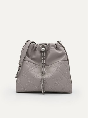 Grey Women's Pedro Cala Quilted Drawstring JM003 Tote Bag | NRFQSB-490