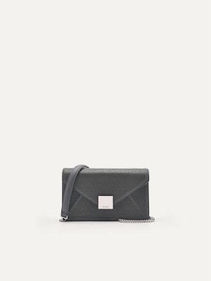 Grey Women's Pedro Lizard-Effect Leather Envelope Travel Organizer Wallet | WAGITP-584