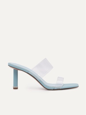 Light Blue Women's Pedro Vinyl Double Strap Heels Sandals | ZMTGHL-301