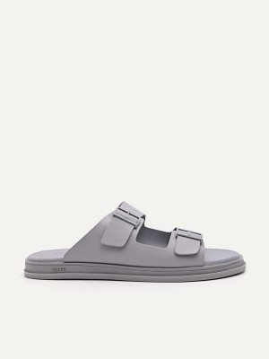 Light Grey Men's Pedro Monochrome Double Strap Slides | NJUGQZ-037