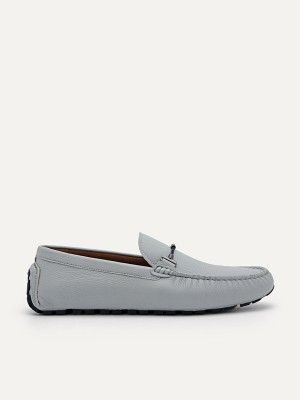 Light Grey Men's Pedro Robert Leather Moccasins | CVZDPJ-806