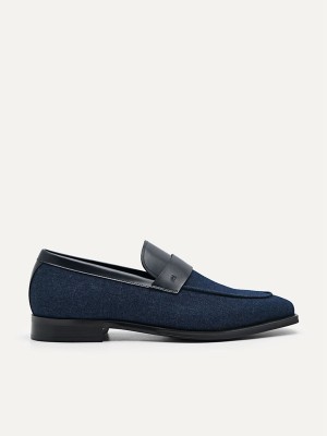 Navy Men's Pedro Baker Denim Loafers | CEAIWD-821