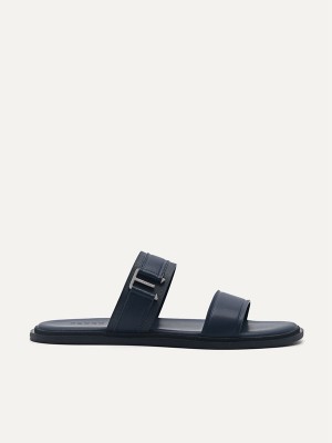 Navy Men's Pedro Band Slides | VYXHRF-469