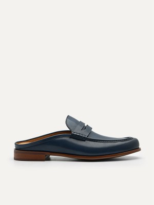 Navy Men's Pedro Blake Leather Slip-On Loafers | KZIQTV-618