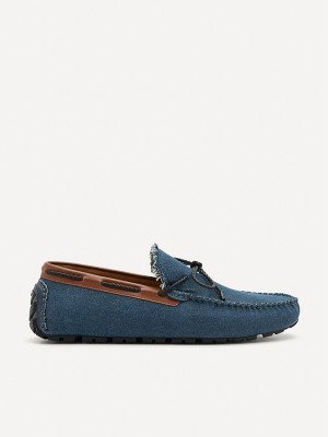 Navy Men's Pedro Bow Moccasins | VYKTRP-630