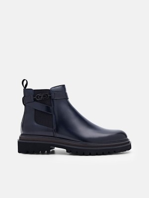 Navy Men's Pedro Icon Leather Chelsea Boots | KZBLET-920