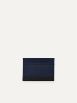 Navy Men's Pedro Leather Card Holder | GJVSEA-127