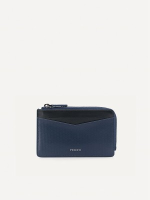 Navy Men's Pedro Leather Card Holder | LRGTYQ-647