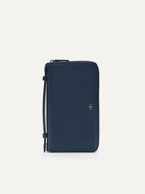 Navy Men's Pedro Leather Organiser Pouches | QAFMEU-102