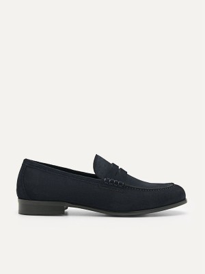 Navy Men's Pedro Leather Penny Loafers | IEXKCY-703