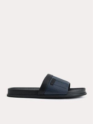 Navy Men's Pedro Padded Slides | LDEZAB-835