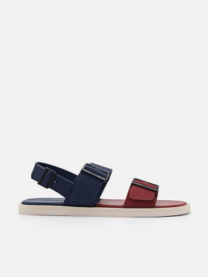 Navy Men's Pedro Ripley Backstrap Strap Sandals | PJZMXH-290