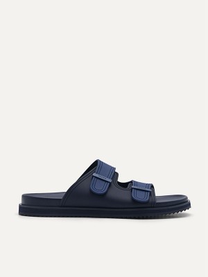 Navy Men's Pedro Rubber Double-strap Walking Sandals | BPCZEK-512