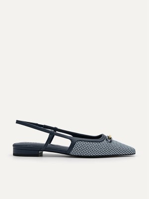 Navy Women's Pedro Studio Kate Woven Ballerina Flats | PJMOFU-847