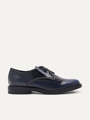 Navy Women's Pedro Studio Lou Leather Derby Shoes | VQRTZP-941