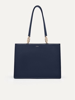 Navy Women's Pedro Studio Rift Leather Shoulder Bags | ZAMQIP-214