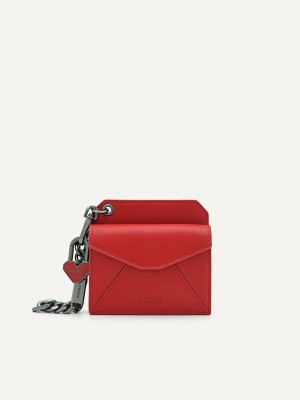 Red Women's Pedro Leather with Key Chain Card Holder | NMLCXY-214