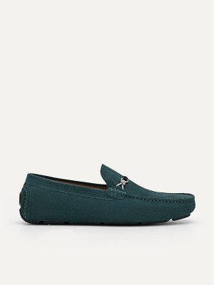 Turquoise Men's Pedro Leather Metal Bit Moccasins | NACWGH-264