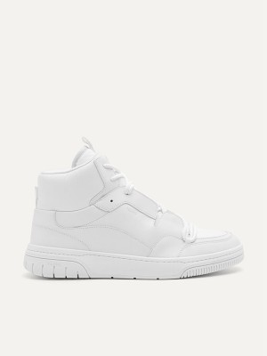 White Men's Pedro High Top Court Sneakers | RZJBPL-029