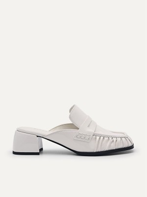 White Women's Pedro Carmen Leather Heel Mules | MVPRGX-230