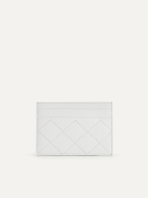 White Women's Pedro Cris-Cross Pattern Leather Card Holder | ROMKHG-543