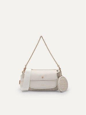 White Women's Pedro Dilone Houndstooth Double Flap Shoulder Bags | ZLPRHA-930