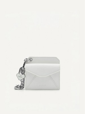 White Women's Pedro Leather with Key Chain Card Holder | TZGDCR-043