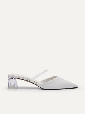 White Women's Pedro Megan Heel Mules | NGJZDB-932