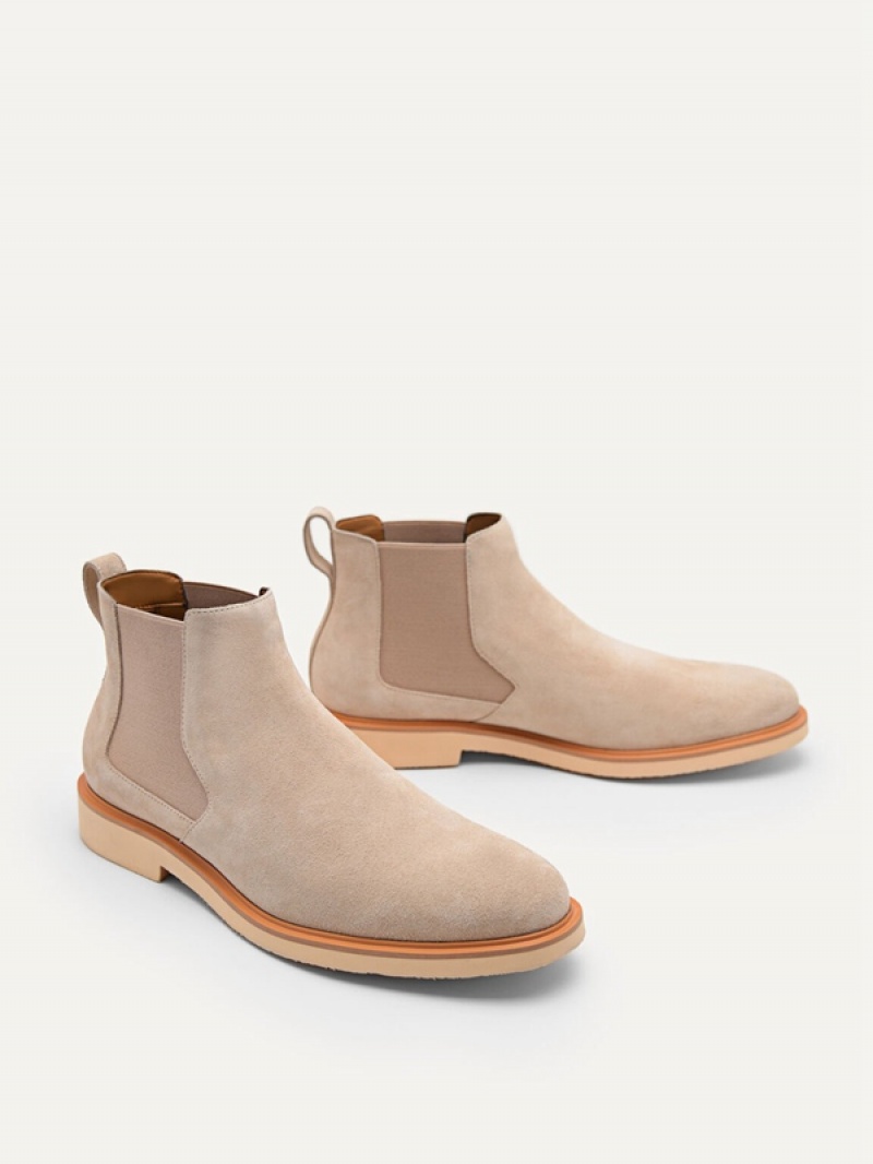 Beige Men's Pedro Beige Leather Ankle Boots | DQCXWH-340