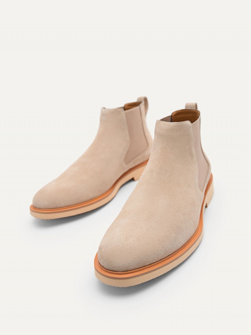 Beige Men's Pedro Beige Leather Ankle Boots | DQCXWH-340