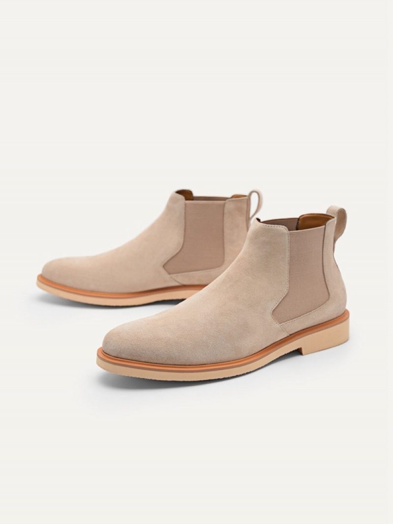 Beige Men's Pedro Beige Leather Ankle Boots | DQCXWH-340