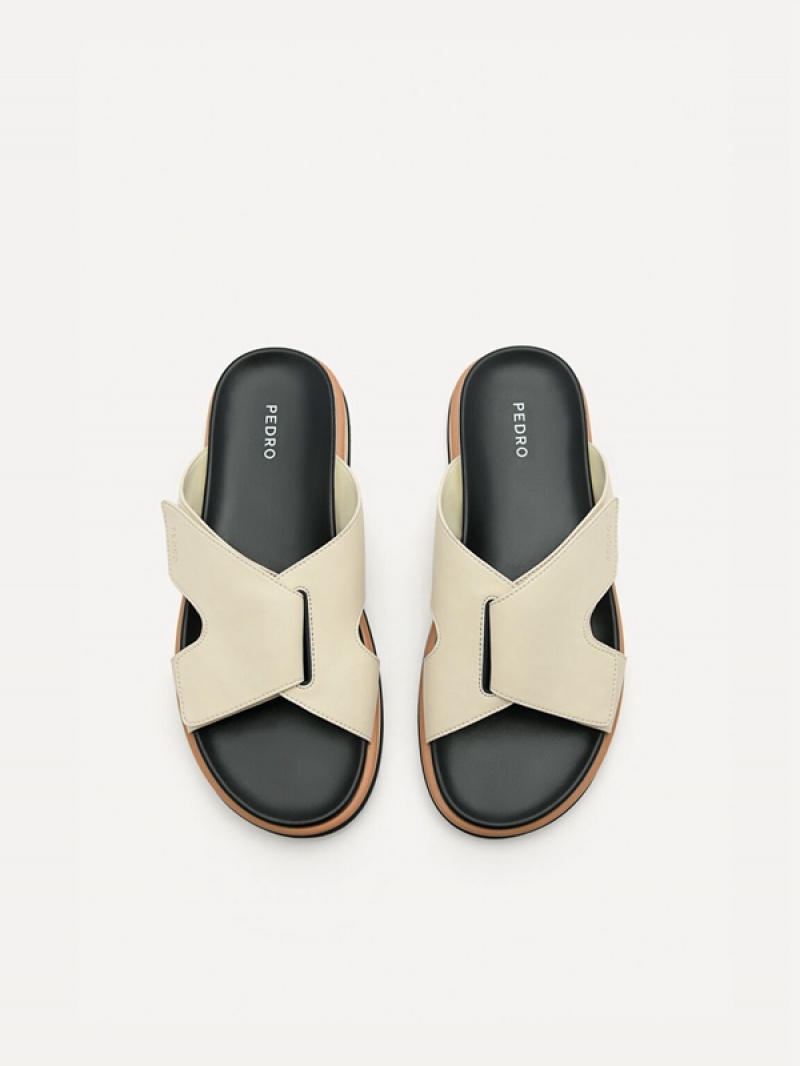 Beige Men's Pedro Harlin Slides | QOEGYV-703