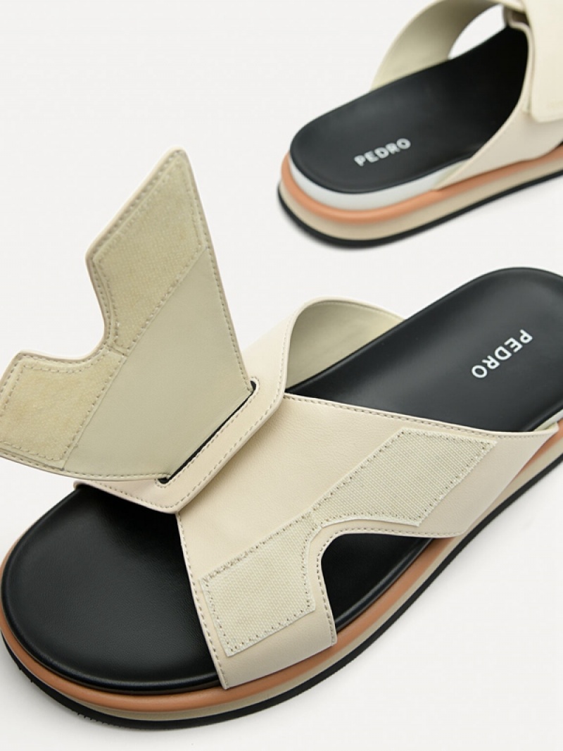 Beige Men's Pedro Harlin Slides | QOEGYV-703