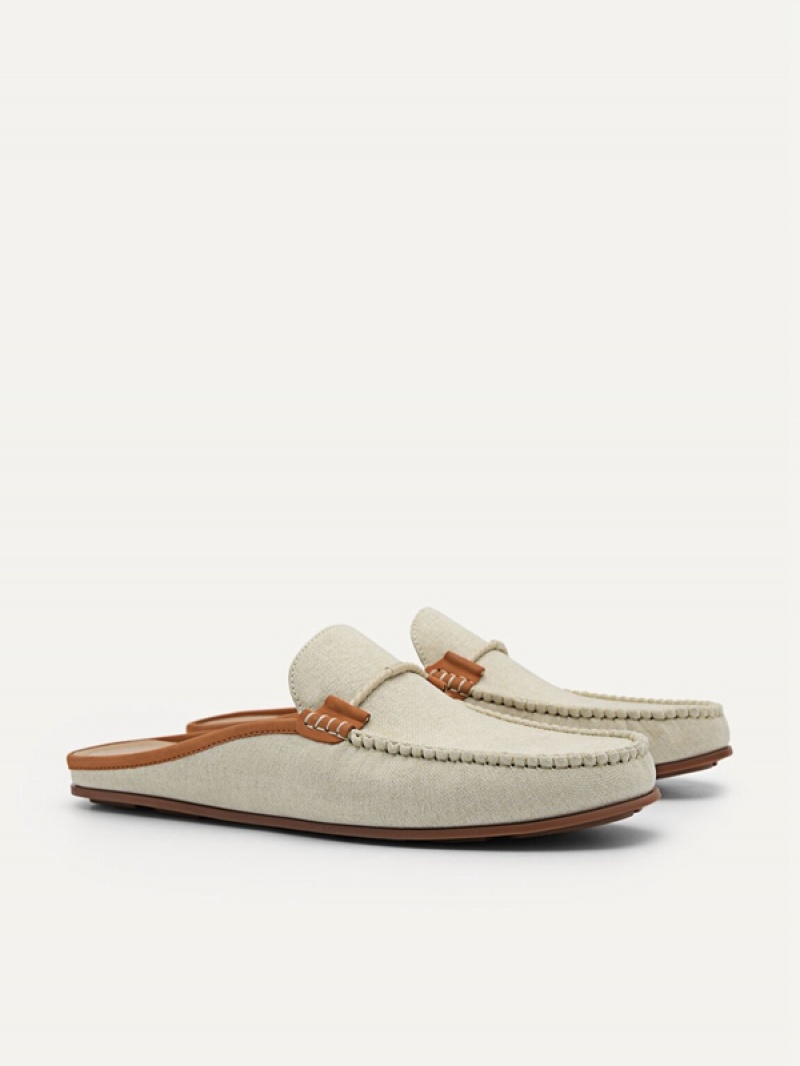 Beige Men's Pedro Hawser Woven Slip-On Moccasins | HDEICW-907